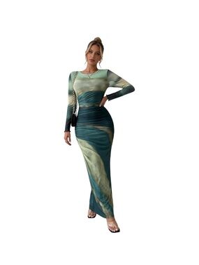 Long Green Ombre Satin Skirt - Women's Elegant Evening Skirt
